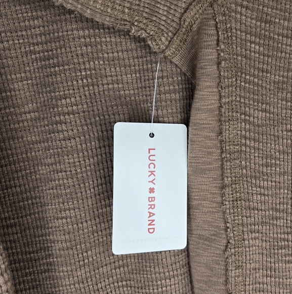 Lucky Brand Thermal Crew Brown Knit Rough Trim Long Sleeve Pullover Shirt XL - Picture 6 of 11